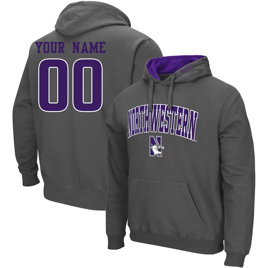 Custom Northwestern Wildcats Name And Number Hoodies-Charcoal